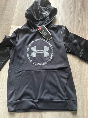 Under Armour Boys Black Gray Logo Hoodie Sweatshirt